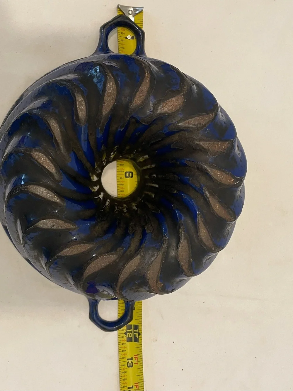 Vintage Blue and White Bundt Cake Pan with Handles